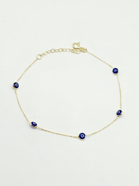 14k Gold Bracelet - Blue Evil Eyes