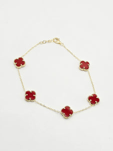 14k Gold Bracelet - Red Clover