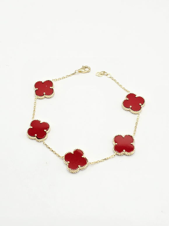 14k Gold Bracelet - Red Clover