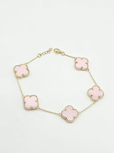 14k Gold Bracelet - Pink Clover