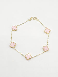 14k Gold Bracelet - Pink Clover