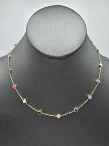 14k Gold Necklace w/Bracelet - Multi-Color Clover