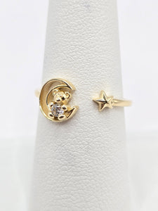 14K Gold Ring - Moon w/Bear & Star