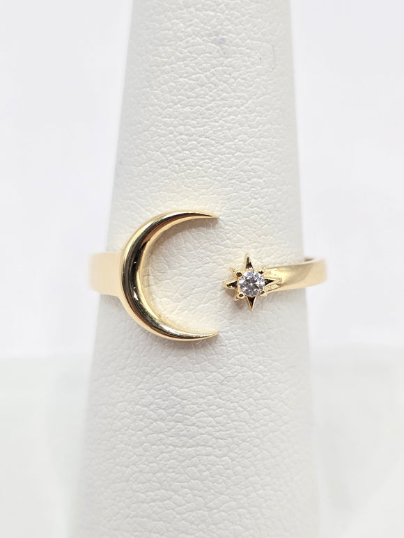 14K Gold Ring - Moon & Star