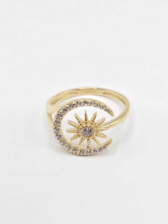 14K Gold Ring - Moon & Sun