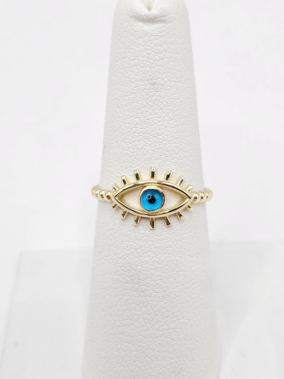 14K Gold Ring - Blue Evil Eye