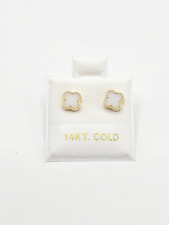 14K Gold Earrings - White Clover