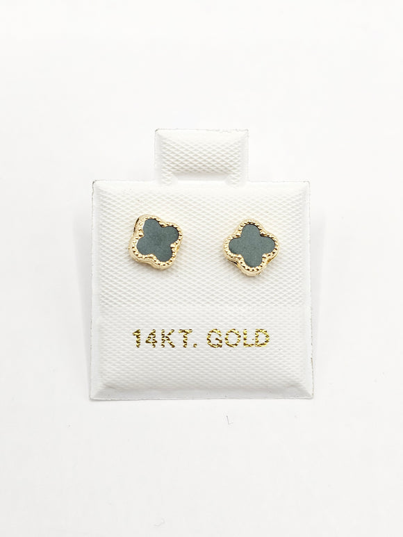 14K Gold Earrings - Green Clover