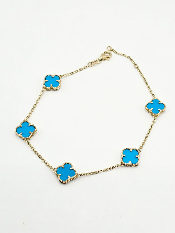 14k Gold Bracelet - Pastel Blue Clover