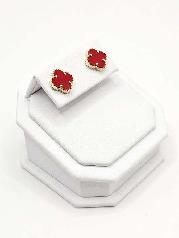 14K Gold Earrings - Red Clover