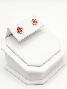 14K Gold Earrings - Red Clover