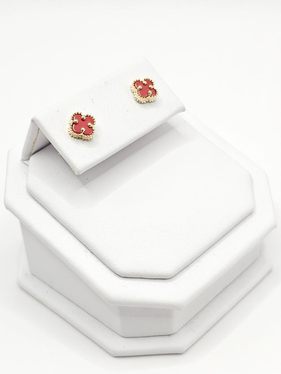 14K Gold Earrings - Red Clover