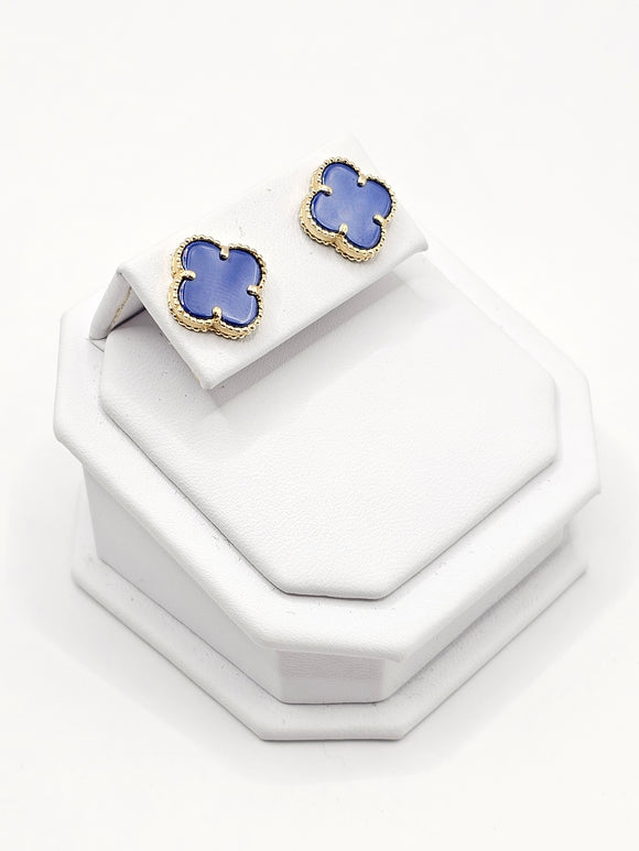 14K Gold Earrings - Blue Clover