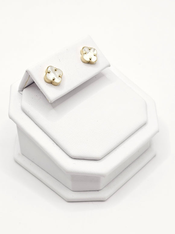 14K Gold Earrings - White Clover