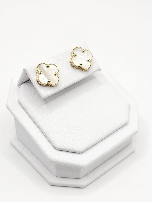 14K Gold Earrings - White Clover