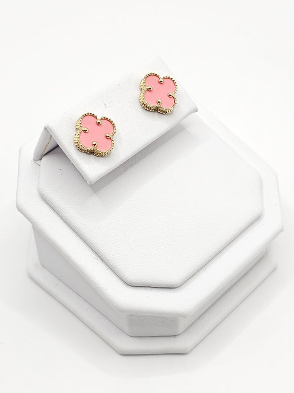 14K Gold Earrings - Pink Clover