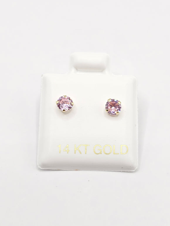 14K Gold Earrings - Pink Circle Stud