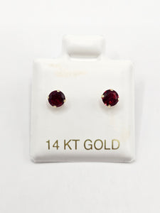 14K Gold Earrings - Red Circle Stud