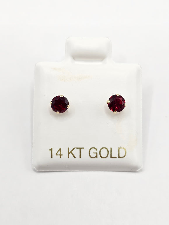 14K Gold Earrings - Red Circle Stud