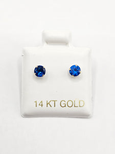 14K Gold Earrings - Blue Circle Stud