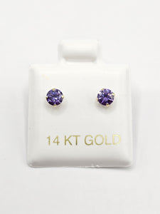 14K Gold Earrings - Purple Circle Stud