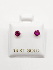 14K Gold Earrings - Fuchsia Circle Stud