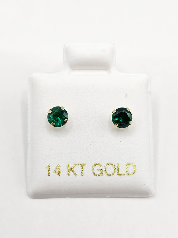 14K Gold Earrings - Green Circle Stud