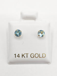 14K Gold Earrings - Light Blue Circle Stud