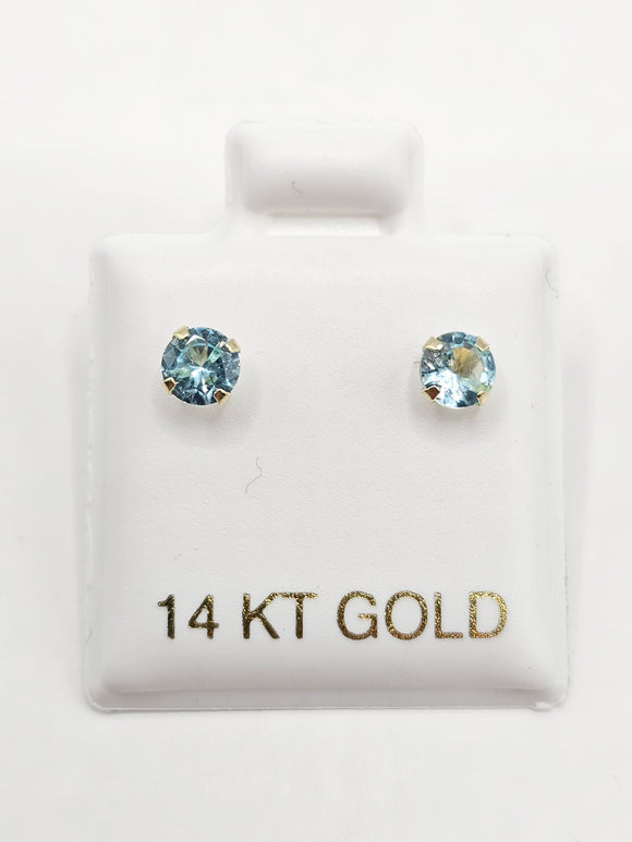 14K Gold Earrings - Light Blue Circle Stud