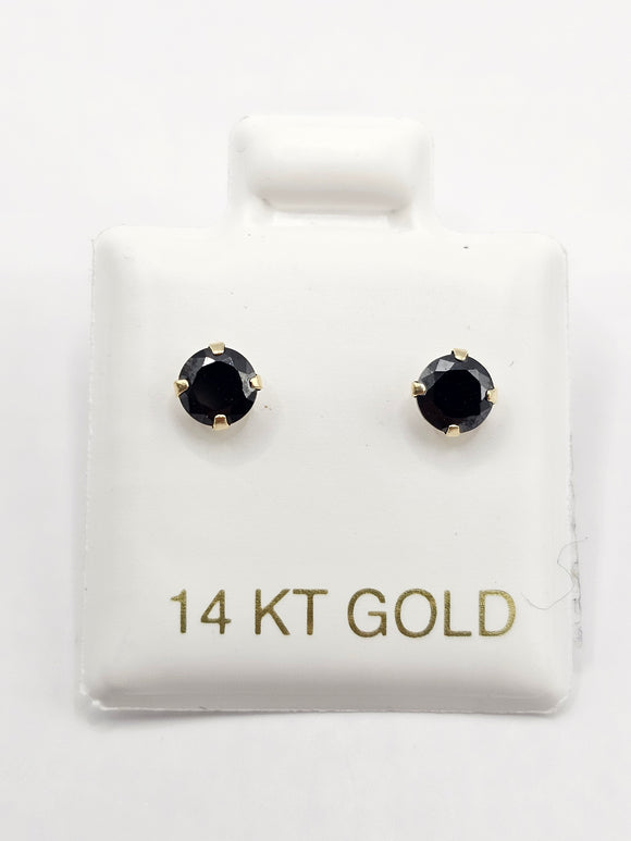 14K Gold Earrings - Black Circle Stud