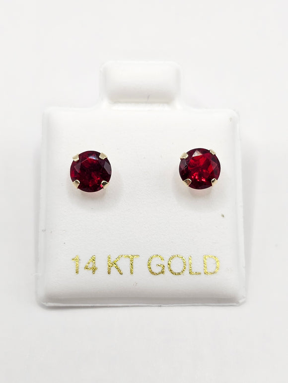 14K Gold Earrings - Red Circle Stud