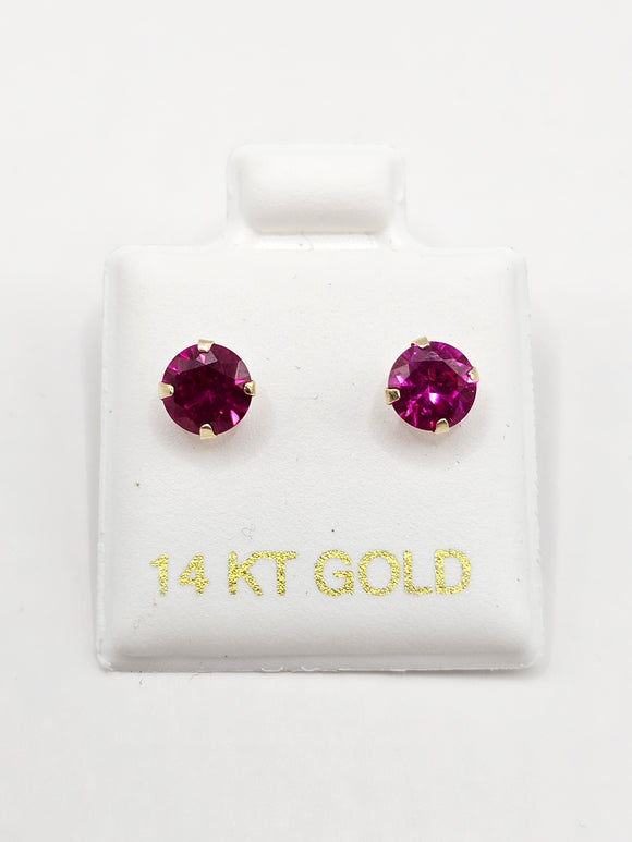 14K Gold Earrings - Fuchsia Circle Stud