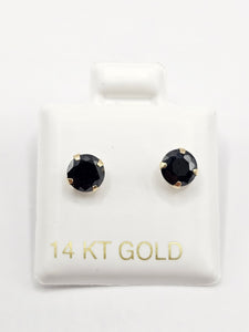 14K Gold Earrings - Black Circle Stud