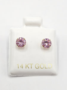 14K Gold Earrings - Pink Circle Stud