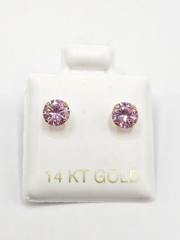 14K Gold Earrings - Pink Circle Stud