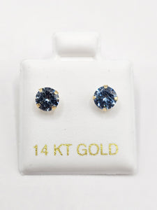 14K Gold Earrings - Blue Circle Stud