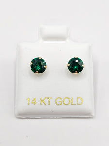 14K Gold Earrings - Green Circle Stud