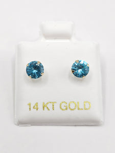 14K Gold Earrings - Light Blue Circle Stud