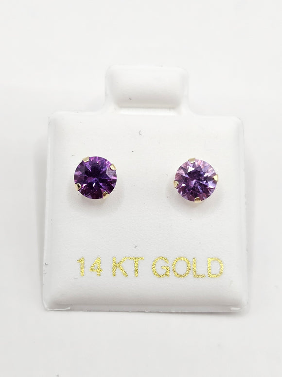 14K Gold Earrings - Purple Circle Stud