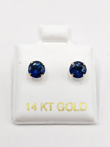 14K Gold Earrings - Blue Circle Stud