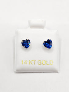 14K Gold Earrings - Blue Heart