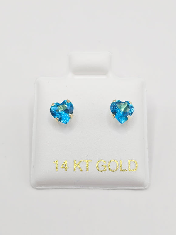 14K Gold Earrings - Light Blue Heart