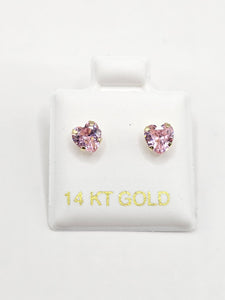 14K Gold Earrings - Pink Heart