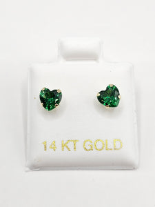 14K Gold Earrings - Green Heart