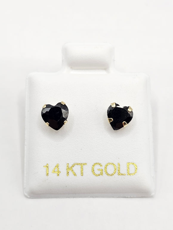 14K Gold Earrings - Black Heart