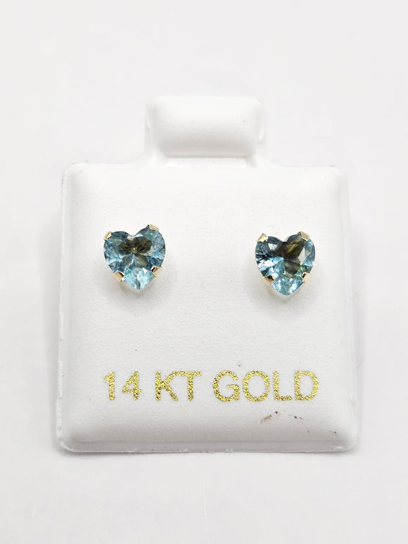 14K Gold Earrings - Light Blue Heart