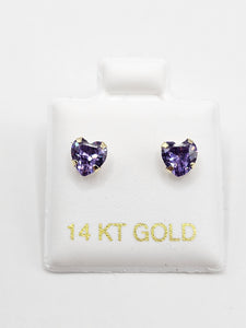 14K Gold Earrings - Purple Heart