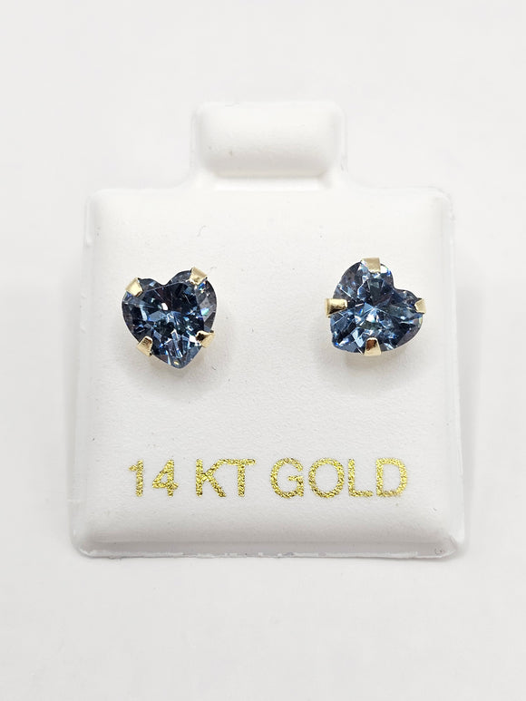 14K Gold Earrings - Blue Heart