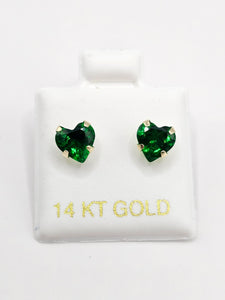 14K Gold Earrings - Green Heart