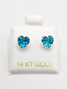 14K Gold Earrings - Light Blue Heart